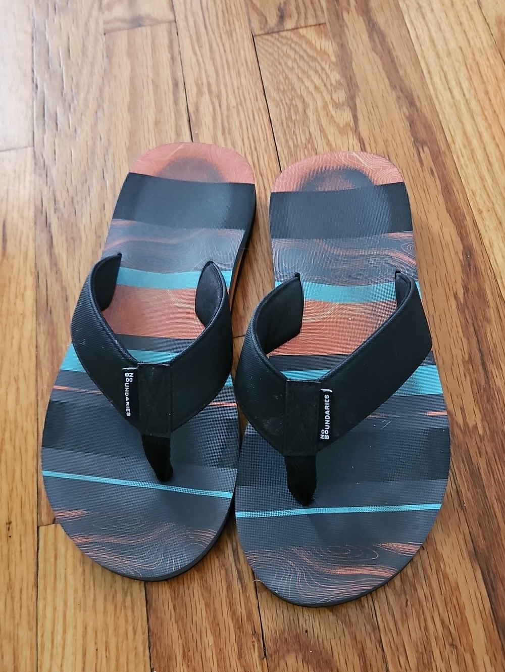 No Boudaries Mens Flip Flops Size 9 Gray/orange/blue
